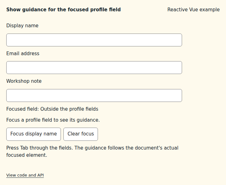 Show guidance for the focused profile field: initial state
