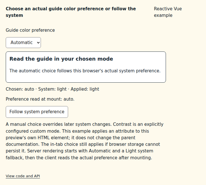 Choose an actual guide color preference or follow the system: initial state