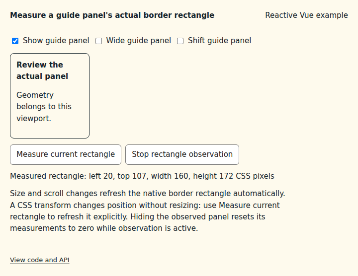 Measure a guide panel's actual border rectangle: initial state