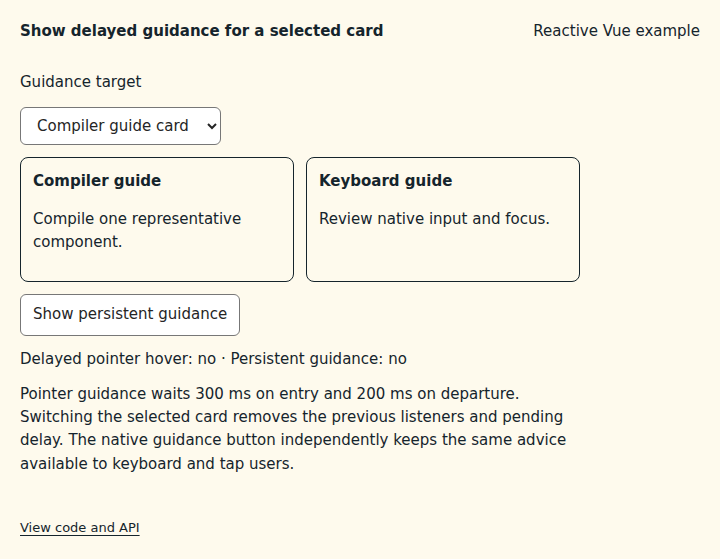 Show delayed guidance for a selected card: initial state