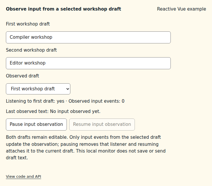 Observe input from a selected workshop draft: initial state