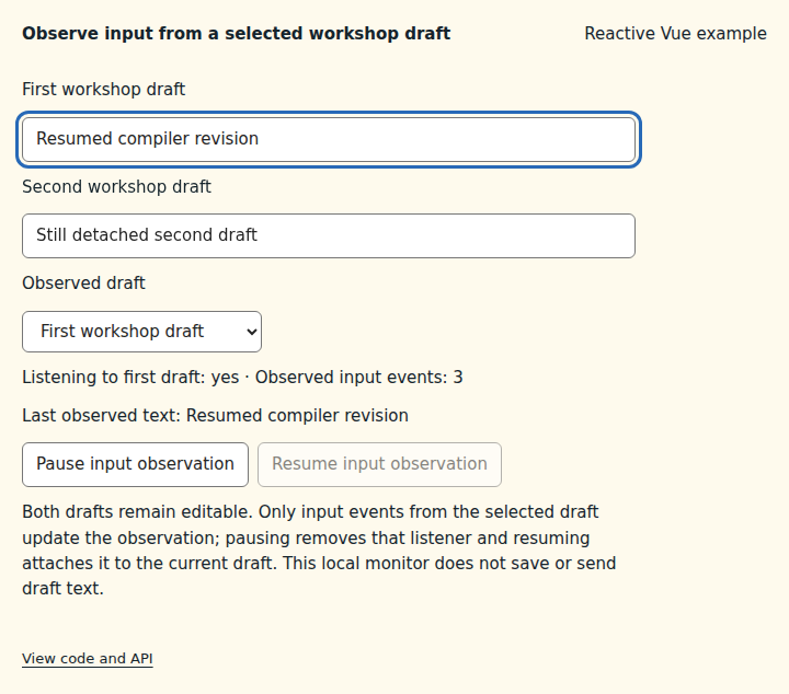 Observe input from a selected workshop draft: state after the verified interactions
