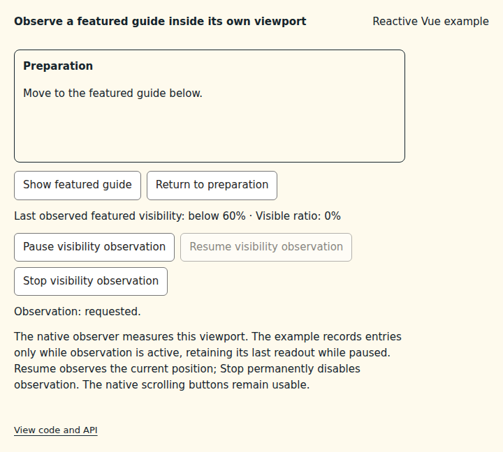 Observe a featured guide inside its own viewport: initial state