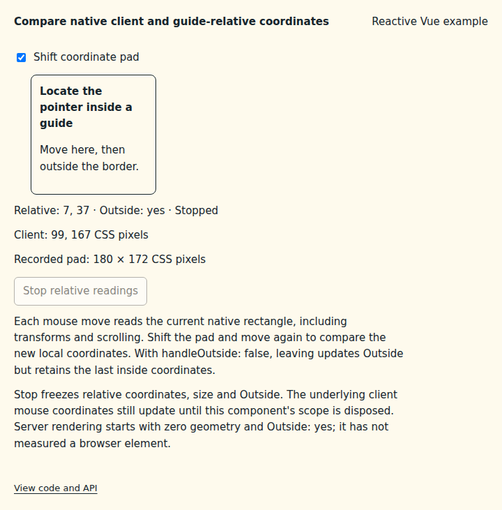 Compare native client and guide-relative coordinates: state after the verified interactions