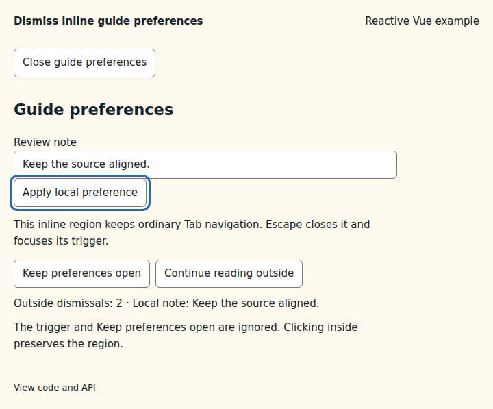 Dismiss inline guide preferences: state after the verified interactions