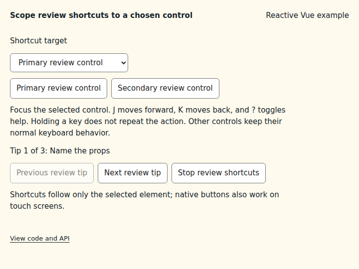 Scope review shortcuts to a chosen control: initial state