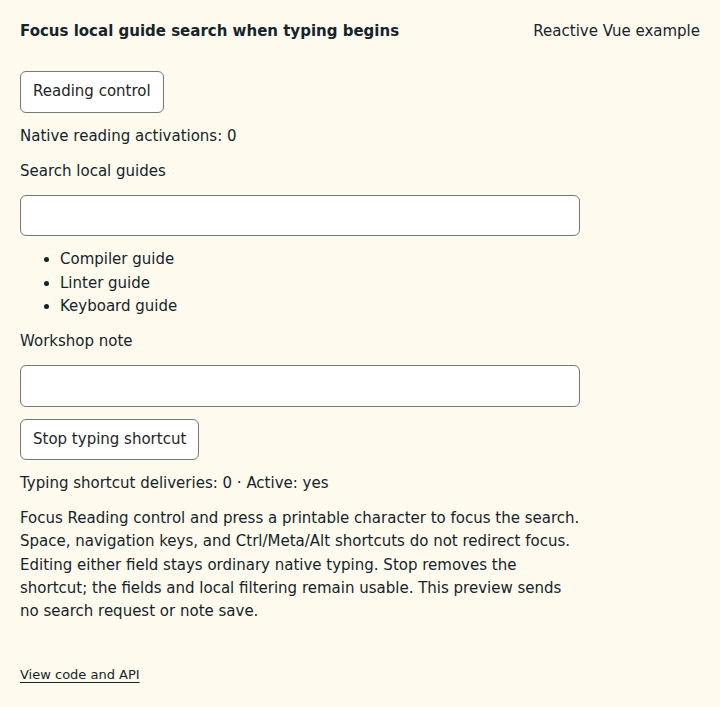 Focus local guide search when typing begins: initial state