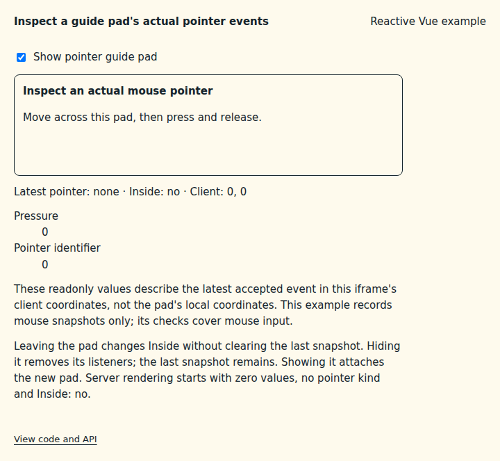 Inspect a guide pad's actual pointer events: initial state