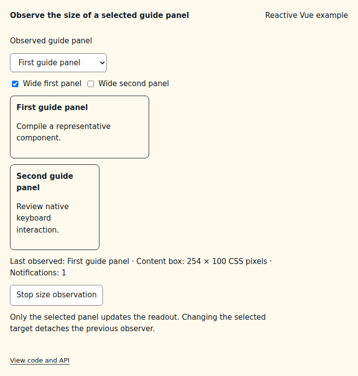 Observe the size of a selected guide panel: initial state