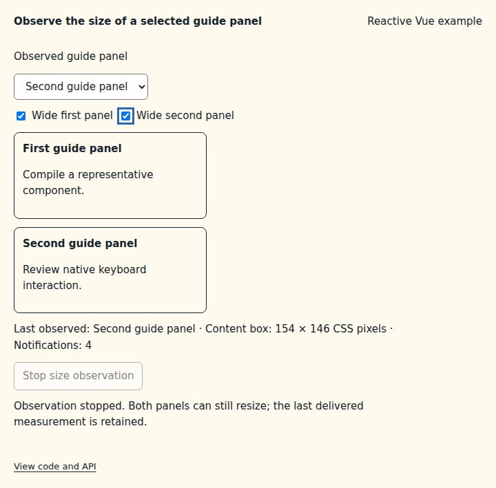 Observe the size of a selected guide panel: state after the verified interactions