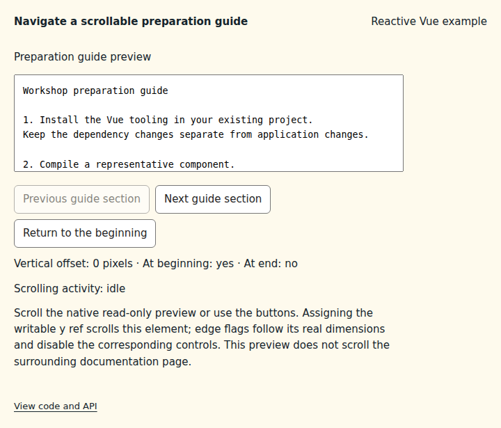Navigate a scrollable preparation guide: initial state