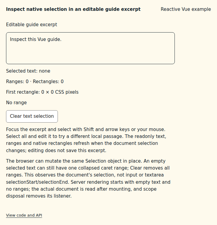 Inspect native selection in an editable guide excerpt: initial state