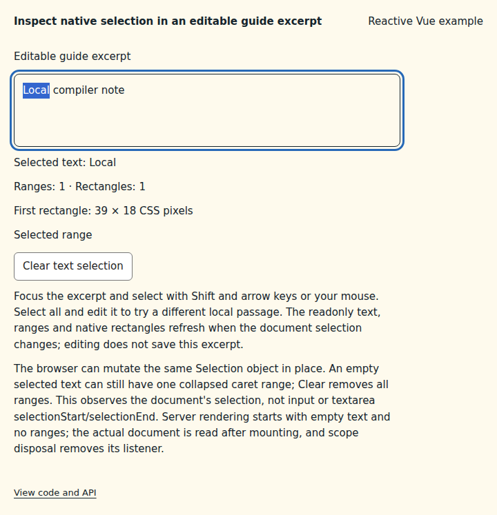 Inspect native selection in an editable guide excerpt: state after the verified interactions