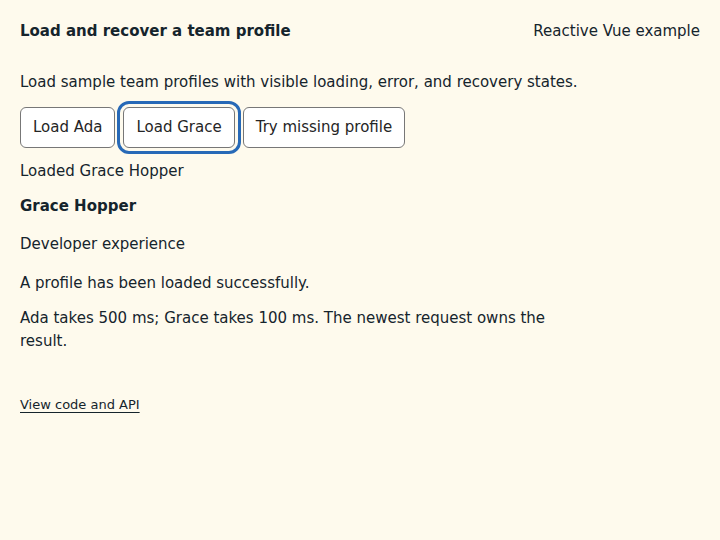 Load and recover a team profile: state after the verified interactions