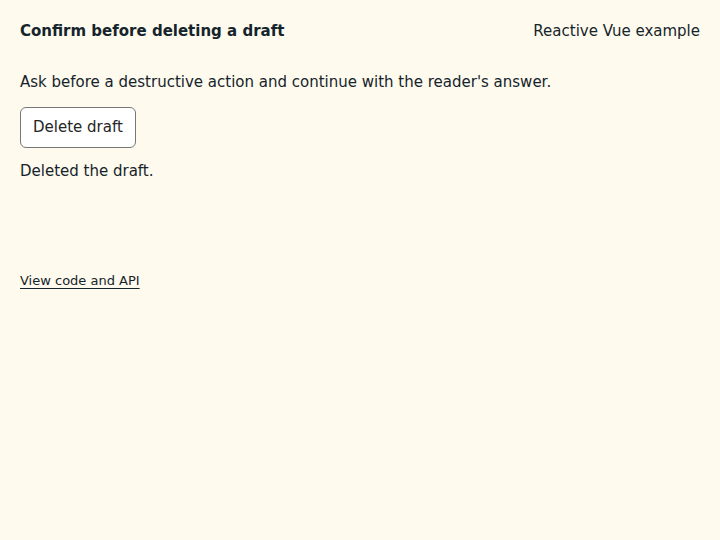 Confirm before deleting a draft: state after the verified interactions