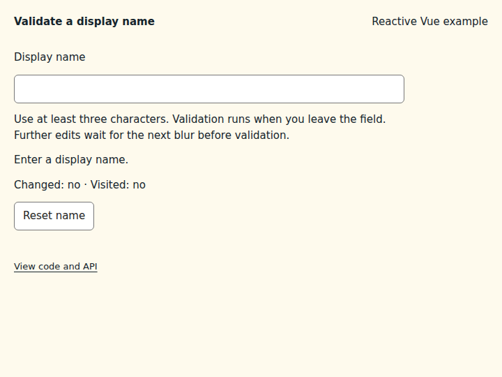Validate a display name: initial state