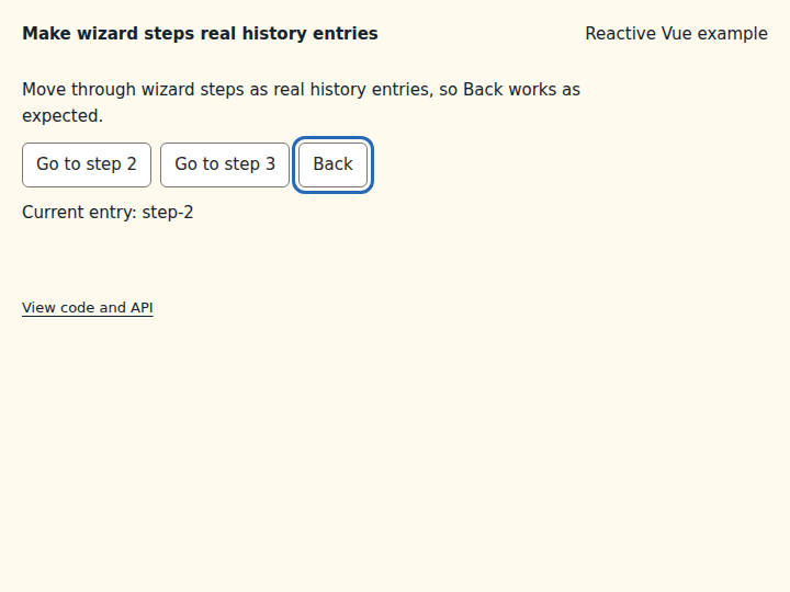 Make wizard steps real history entries: state after the verified interactions