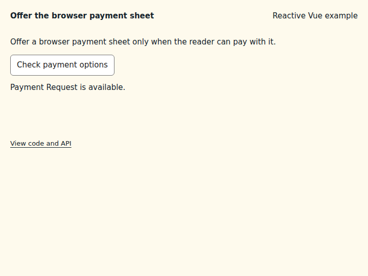 Offer the browser payment sheet: initial state