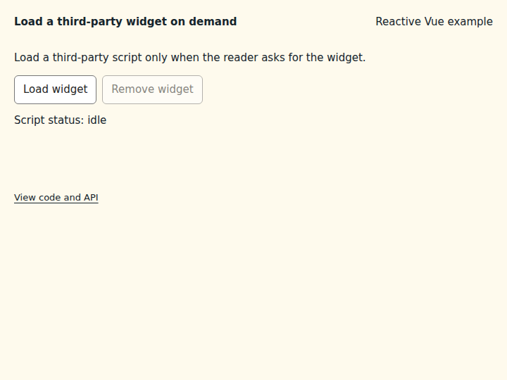 Load a third-party widget on demand: state after the verified interactions