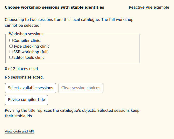 Choose workshop sessions with stable identities: initial state