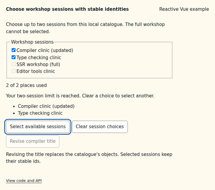 Choose workshop sessions with stable identities: state after the verified interactions