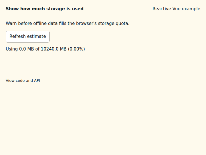Show how much storage is used: initial state