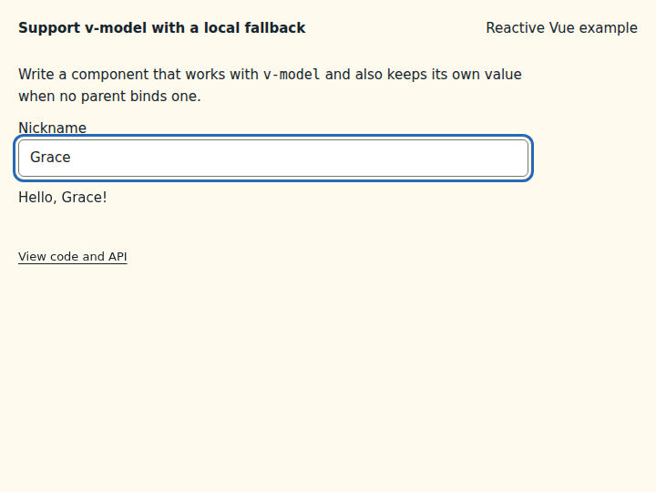 Support v-model with a local fallback: state after the verified interactions